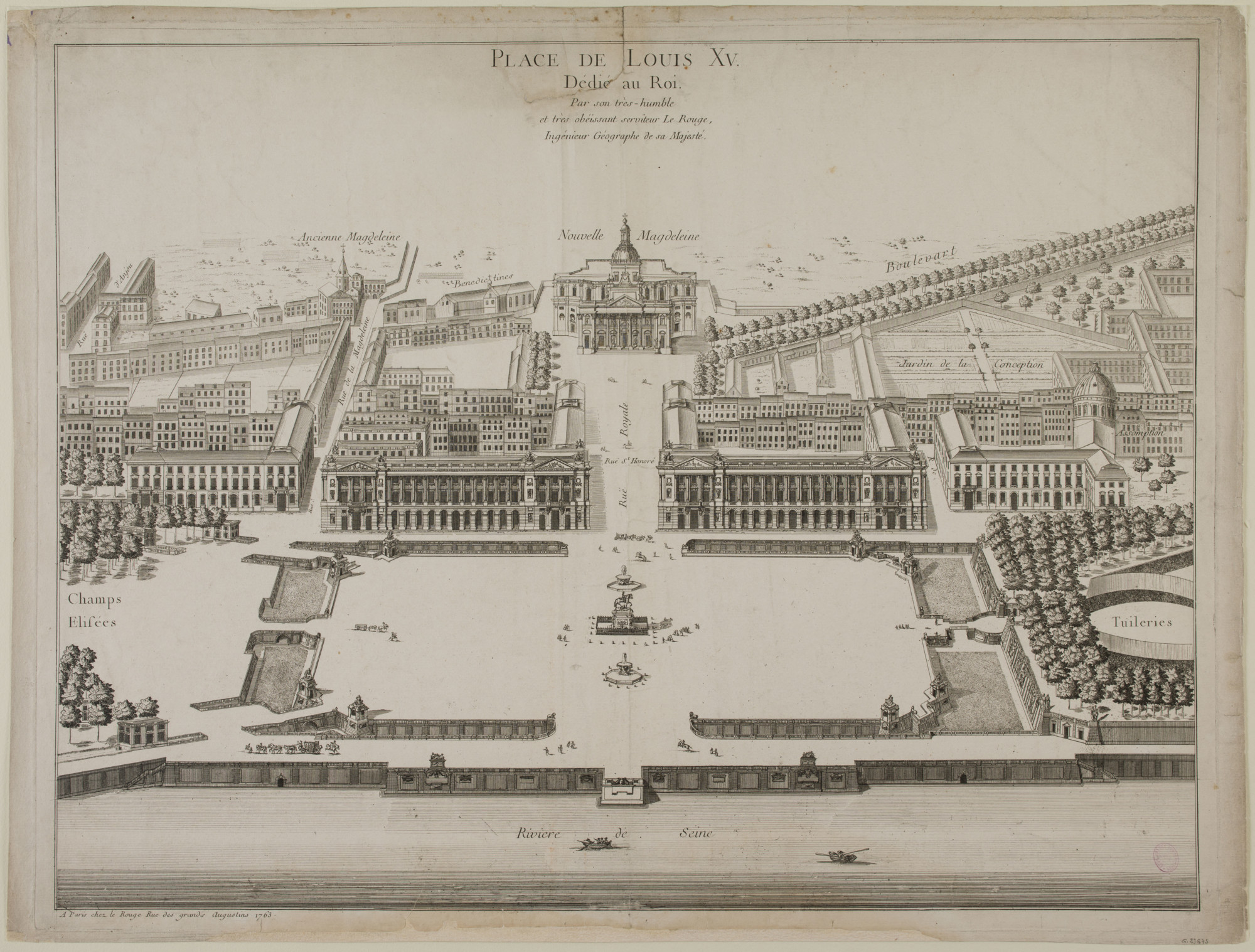 Anonyme. Place de Louis XV. Dédié au Roi. Eau-forte. Paris, musée Carnavalet.