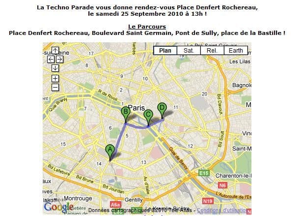 Itinéraire de la techno Parade 2010