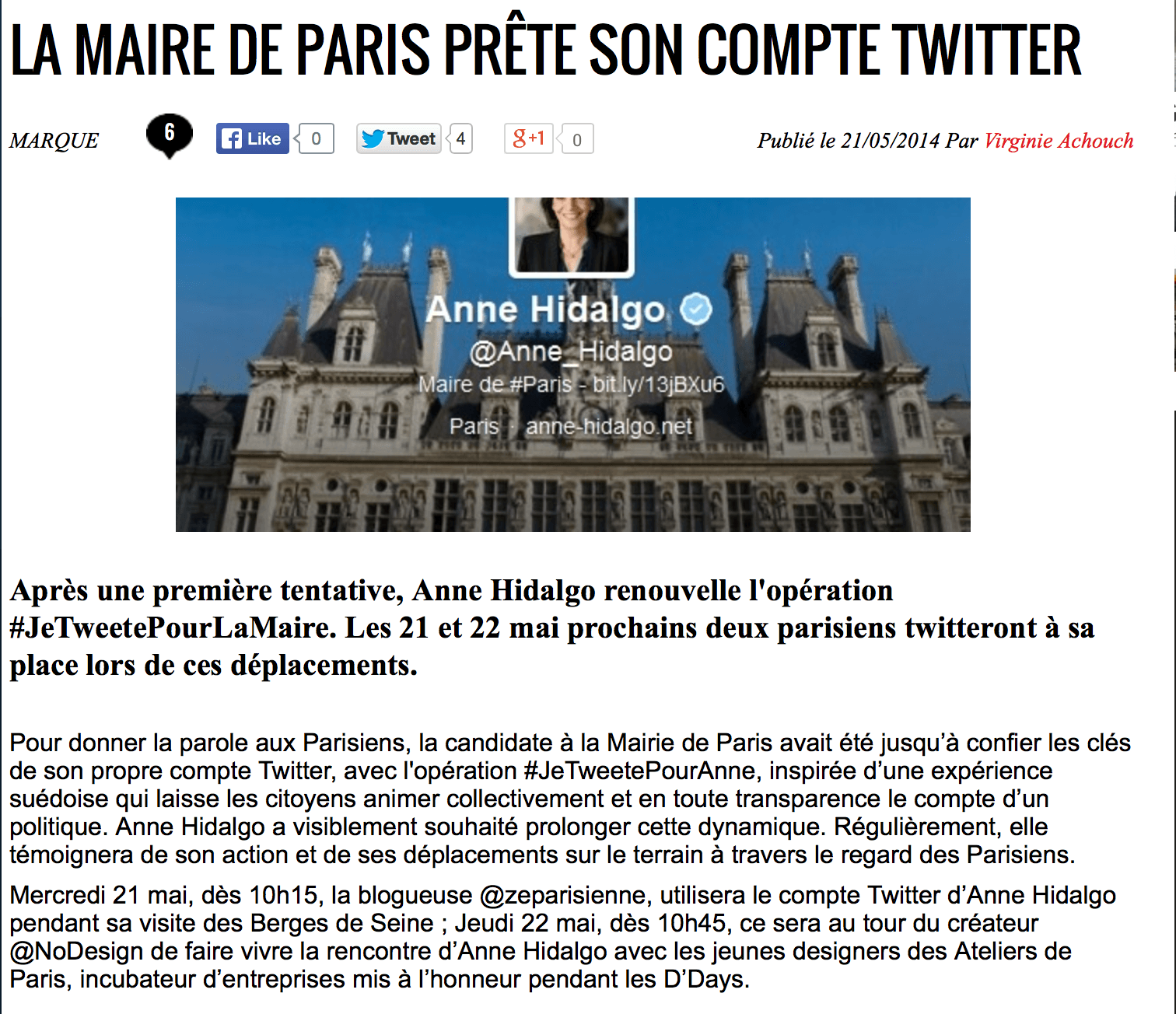 Aujourd'hui, j'ai Mairie de Paris #JetweetepourLaMaire